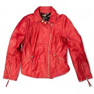 Twiggy London Red Genuine Leather Moto Motorcycle Biker Jacket Women’s M